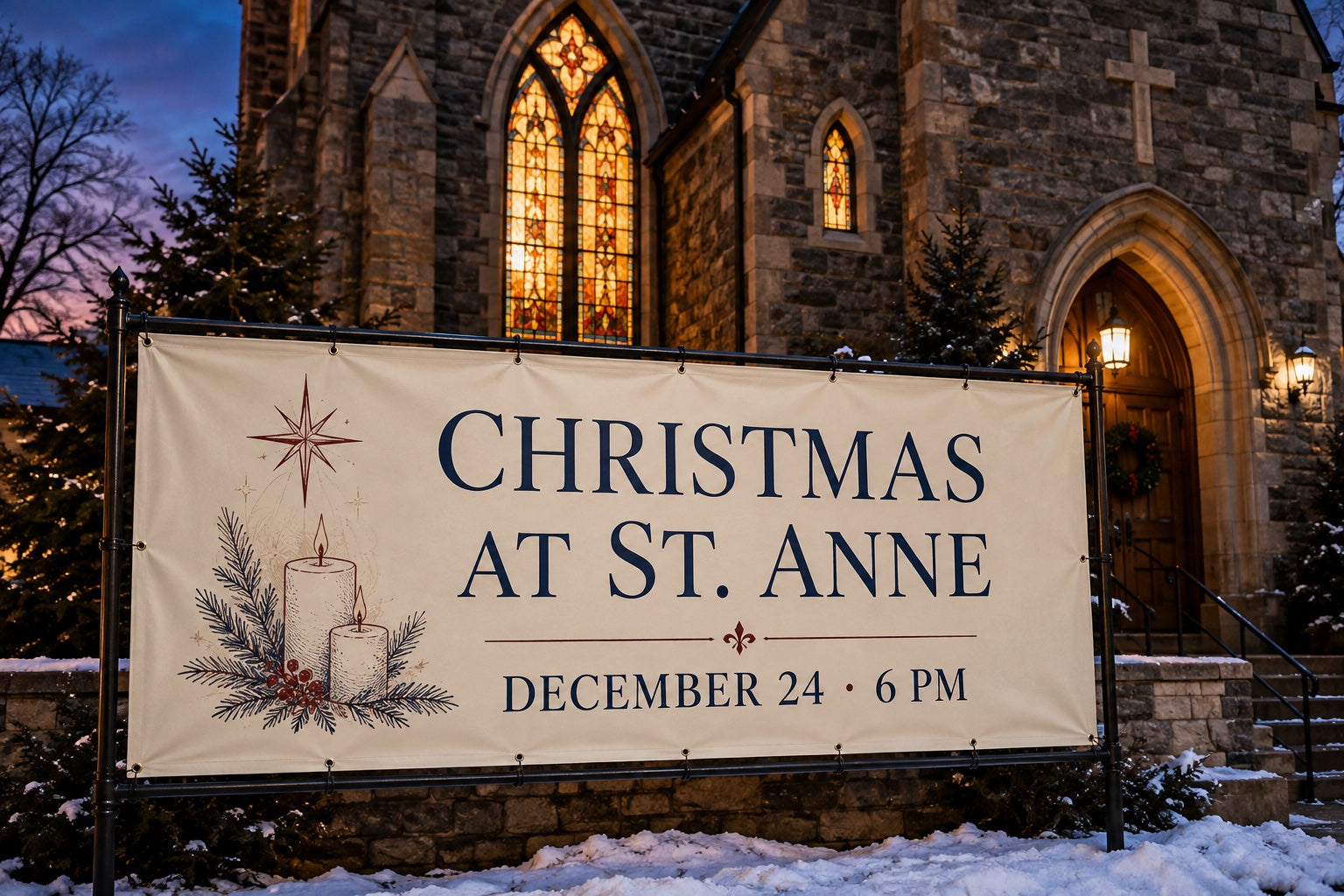 Illustrated churches & community banner setting